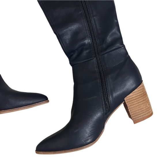 Ccocci black leather knee high pointed toe stacked wooden heel boots 8.5 - Picture 5 of 8